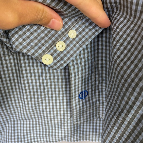 David Donahue Mens Plaid Button Up Trim Shirt in Blue Grey Size 17 Neck - Picture 2 of 7